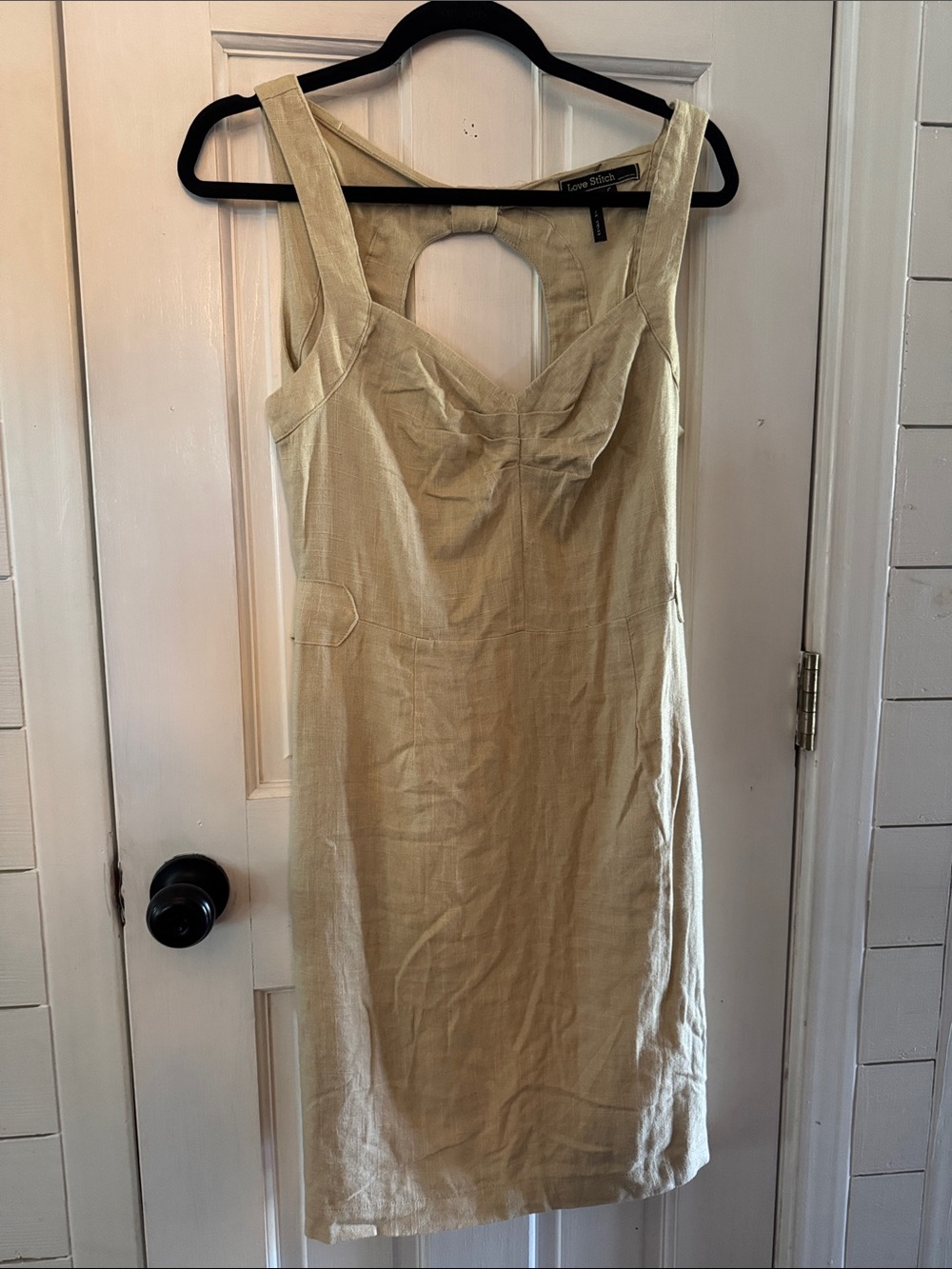 Love Stitch Light Cream Linen-Blend Midi Dress